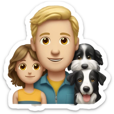 white  man,  white woman, five white  children and a border collie sticker