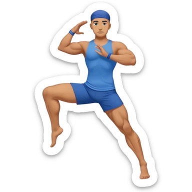 buff man blue shorts warrior-II-yoga sticker