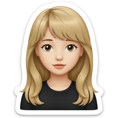 Uma garota de cabelo ondulado loiro escuro,mas com franja lisa e olhos pretos, e a cor de pele branca,e o cabelo LONGO  sticker