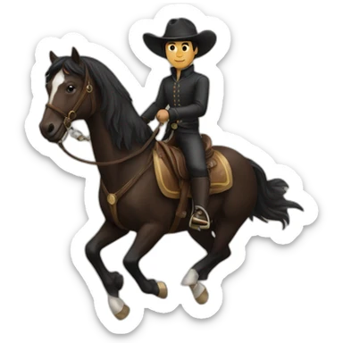 riding black haired man on horseback sticker
