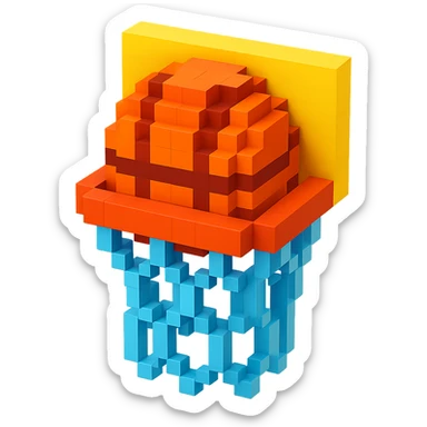 A voxel-style basketball in a net, variation 4 sticker