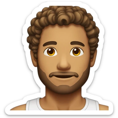 tanned man with a small beard and curly hair just on top sticker