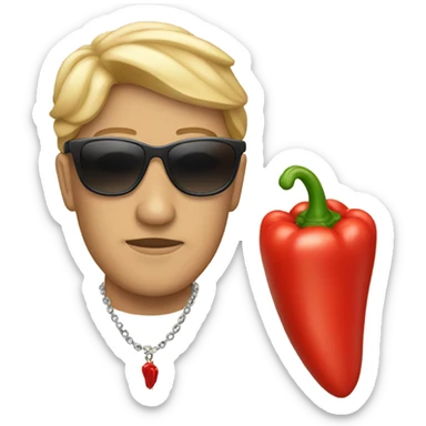Red pepper with Mantel and sunglasses and necklace sticker