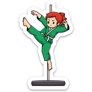 redhead martial artist with red hair doing a jiu jitsu pose while pole dancing sticker