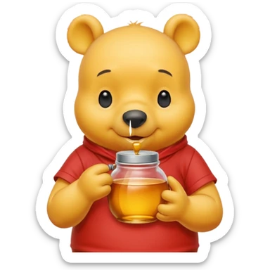 ursinho Pooh holding honey pot yellow red shirt simple sticker