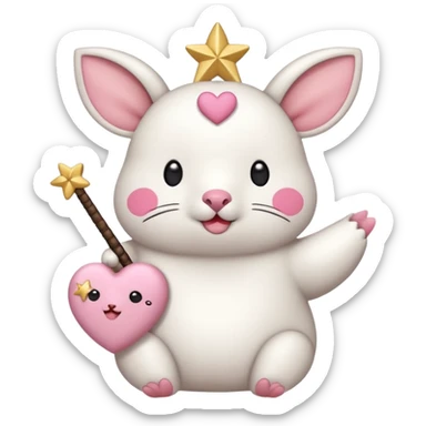 GENERATE ME A MOMONGA WHITE ANIMAL  FROM CHIIKAWA AND PUT A SAKURA FLOWER ON HIS HEAD AND A STAR PELT ON HIS BELLY AND A HEART PURSE ON HIS ARM WITH HIS FACE MAKE HIS TOUNGE STICK OUT WITH A LITTLEPINCH OFDROOL sticker
