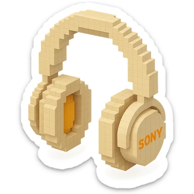 full-size Sony headphones, ivory color, isometric view sticker