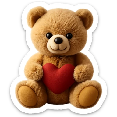 Isolate the realistic teddy bear holding a heart with soft lighting on a transparent background, removing all other background elements. sticker
