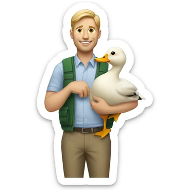 White man with pet duck  sticker
