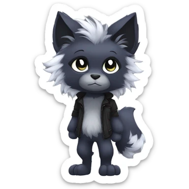 Anthro Dark Edgy Cool Shy Grumpy Fluffy FurSona Fakemon Full Body sticker