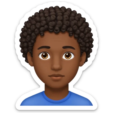 Une homme de 17 ans il a la peau noir foncé , des lèvres pulpeuses des sourcils plus ou moins épais Il a un taper bouclé  mais que au dessus il a un dégradé sur les côtés  sticker