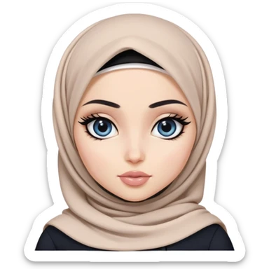 pretty bratz girl, hijabi, dark blue eyes, black eyeliner, pale skin, black clothes sticker