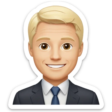 Oleg Tinkov, smiling, blond hair, wearing a business suit sticker