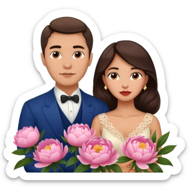 Couple traveling in Montenegro russian man and elegant  Latina girl delicate peonies and mountains in the background  sticker
