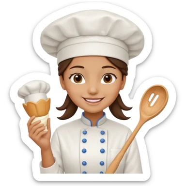Young female baker - wearing a white chef's hat and holding a cream piping bag sticker