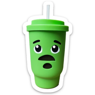 Drink tumbler mug, matte green, with lid and clear straw and handle sticker