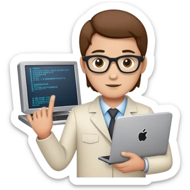 IT specialist with computer and code sticker