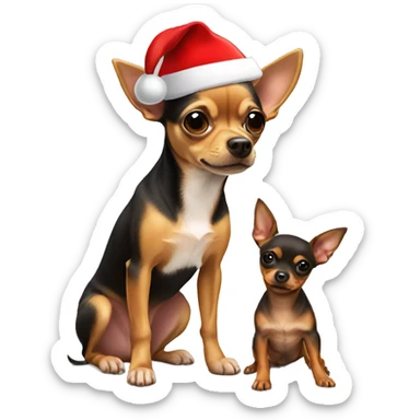 A blonde chihuahua and a miniature Pinscher wearing Santa hats  sticker