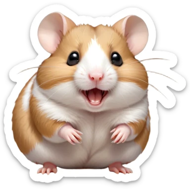 Cinematic Cute Yawning Brown and White Banded Hamster Portrait Emoji, Head tilted slightly with a dramatic, wide-open yawn, revealing a soft, banded fur of brown and white with tiny droopy ears, round dark eyes barely open in drowsy contentment, Simplified yet irresistibly adorable features, highly detailed, glowing with a soft, cozy glow, high shine, relaxed yet expressive, stylized with a touch of whimsy, bright and endearing, soft glowing outline, capturing the essence of a sleepy yet affectionate hamster, so drowsy it feels like it could stretch out of the screen and curl up for a nap! sticker