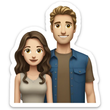 Brunette blue-eyed white Couple (Guy has brown hair long on top) (girl has wavy hair) sticker