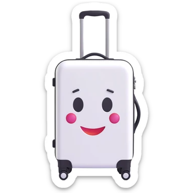 white suitcase on wheels with extended telescopic handle, no black inserts, pure white color, soft shadows and highlights, 3D Emoji style, transparent background sticker