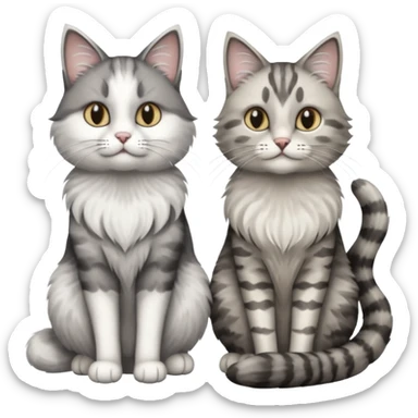 a very fluffy grey and white cat sitting next to another cat sticker