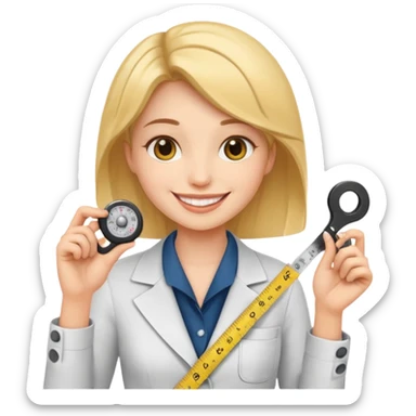 tailor woman holding measure sticker