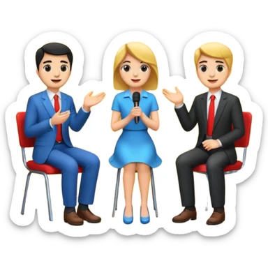 interview, three people, on stage sticker