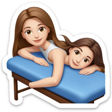 smiling white long brunette hair girl with hazel eyes laying on massage table sticker