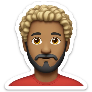 Man in red shirt tan skin curly black hair standing up beard and mustache  sticker