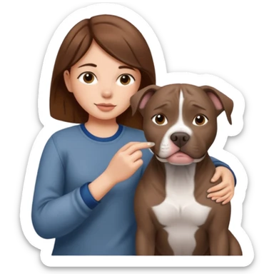 Girl with brown hair and grey pit bull dog sticker