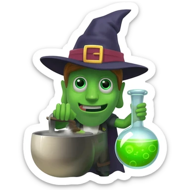 green witch cooking potion sticker