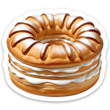classic French Paris-Brest cake, round choux pastry, filled with praline cream, dusted with powdered sugar, elegant, no text sticker