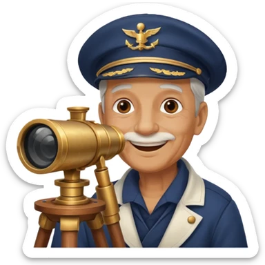 old sailor looking through a telescope, smiling, no text sticker