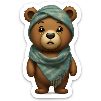 Bear with a vintage scarf around his head, pouting sticker