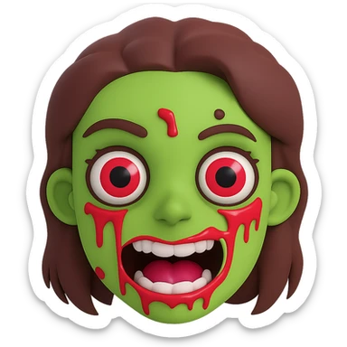 Make the female zombie's skin green, keep the original style exactly as is, no background. sticker