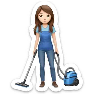 beautiful girl with long brown hair cleaning and vacuuming sticker