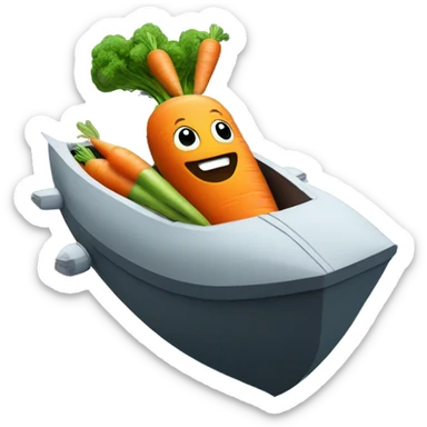 I want carrot inside a boat flying in space  sticker