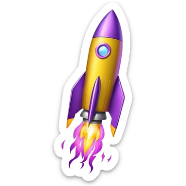yellow rocket with purple fire flying in cosmos sticker