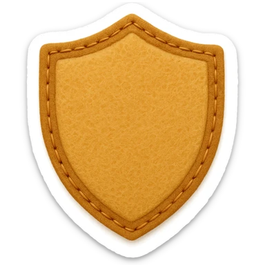 <StylePrompt>
  <Name>Minimal Felt Appliqué Icon</Name>
  <Description>
    A simplified plush icon style with soft felt textures, minimal facial features, and gentle stitching. Focuses on iconic shapes with low visual complexity for maximum clarity at small sizes.
  </Description>
  <VisualProperties>
    <Material>Felt</Material>
    <Texture>Soft, matte surface with faint fiber detail</Texture>
    <Stitching>
      <Type>Thin thread</Type>
      <Color>Muted orange or brown</Color>
      <Pattern>Sparse edge stitching only</Pattern>
    </Stitching>
    <Padding>Low to moderate—slightly puffy but not high-relief</Padding>
    <Edges>Smooth, rounded</Edges>
    <ColorPalette>
      <Primary>Warm yellows, oranges, and browns</Primary>
      <Accent>Minimal dark brown for eyes and nose</Accent>
      <Background>Plain or soft gradient, off-white preferred</Background>
    </ColorPalette>
  </VisualProperties>
  <FacialFeatures>
    <Eyes>Small circles, dark brown</Eyes>
    <Nose>Simple dot or triangle</Nose>
    <Mouth>Omit or use curved line only</Mouth>
    <DetailLevel>Low</DetailLevel>
  </FacialFeatures>
  <Rendering>
    <Lighting>Flat and soft, minimal shadows</Lighting>
    <Perspective>Side or front profile, no complex angles</Perspective>
  </Rendering>
  <Applicability>
    <SubjectType>Animals, objects, icons</SubjectType>
    <OutputFormat>Flat icon or patch-style asset</OutputFormat>
  </Applicability>
</StylePrompt>


{subject} = shield sticker