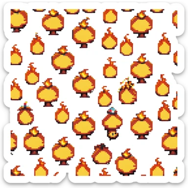 Bomberman right-facing end-cap explosion tile, flames ending and tapering rightward with pronounced flame wisps, orange/yellow with more red at the tips, extending about 70% into right direction sticker