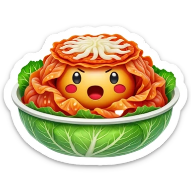 Cinematic Realistic Kimchi Dish Emoji, depicted as a vibrant fermented cabbage dish with a spicy kick rendered with detailed textures and dynamic, appetizing lighting. sticker