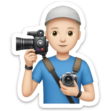 cameraman hold a camera, white skin and tshirt sticker