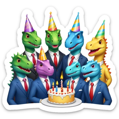 office dinosaurs in suits celebrating birthday sticker