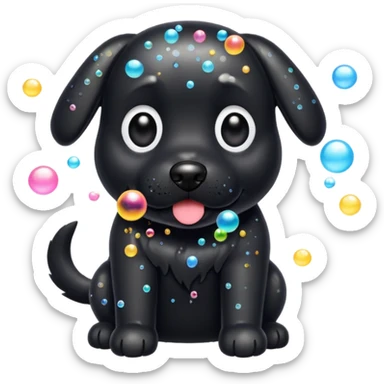 black dog with soap bubbles sticker