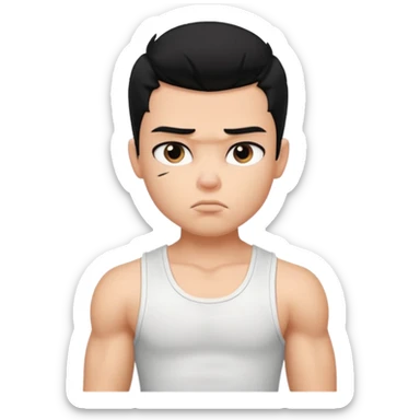 a pretty bratz boy with black hair and white sleeveless tank, biceps looking sad sticker