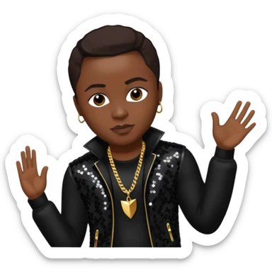 Jazz from Dru Hill with dark brown hair, black sequin outfit, dark skin sticker