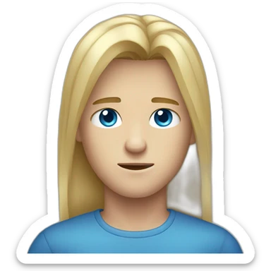 blue-eyed male frowning teenager long straight blond hair sticker