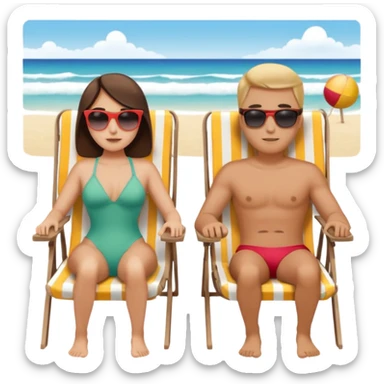 couple sitting in a beach chair, with their backs to the camera sticker