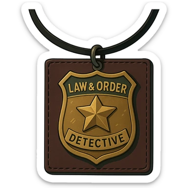 a detective badge, law and order. cyberpunk futuristic, square leather neck worn sticker
